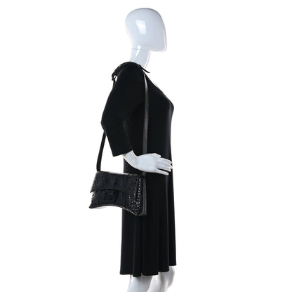 Balenciaga Extra Supple Calfskin Crocodile Embossed Monochrome XS Downtown Shoulder Bag Black 2 of 9
