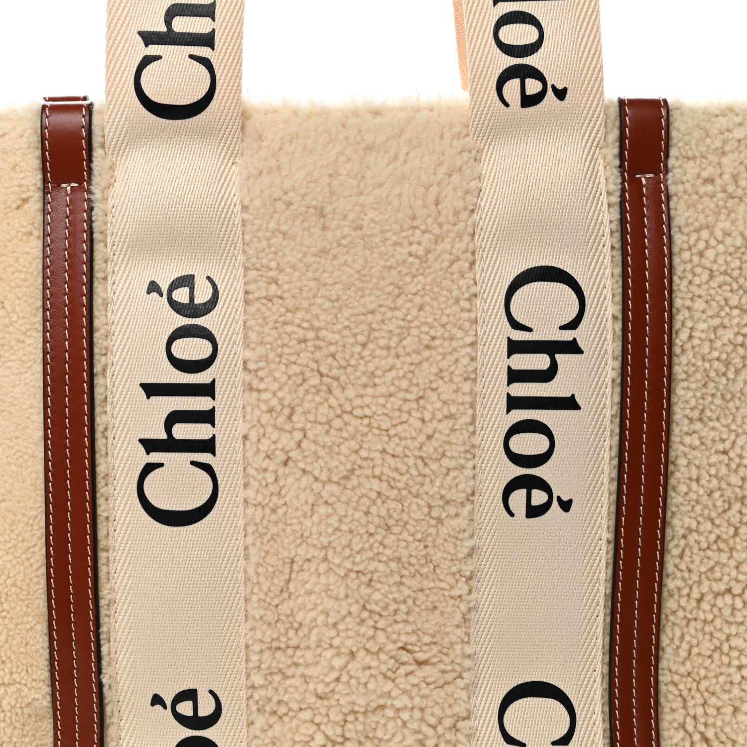 Chloe Shearling Calfskin Large Woody Ribbon Tote Mild Beige 8 of 10