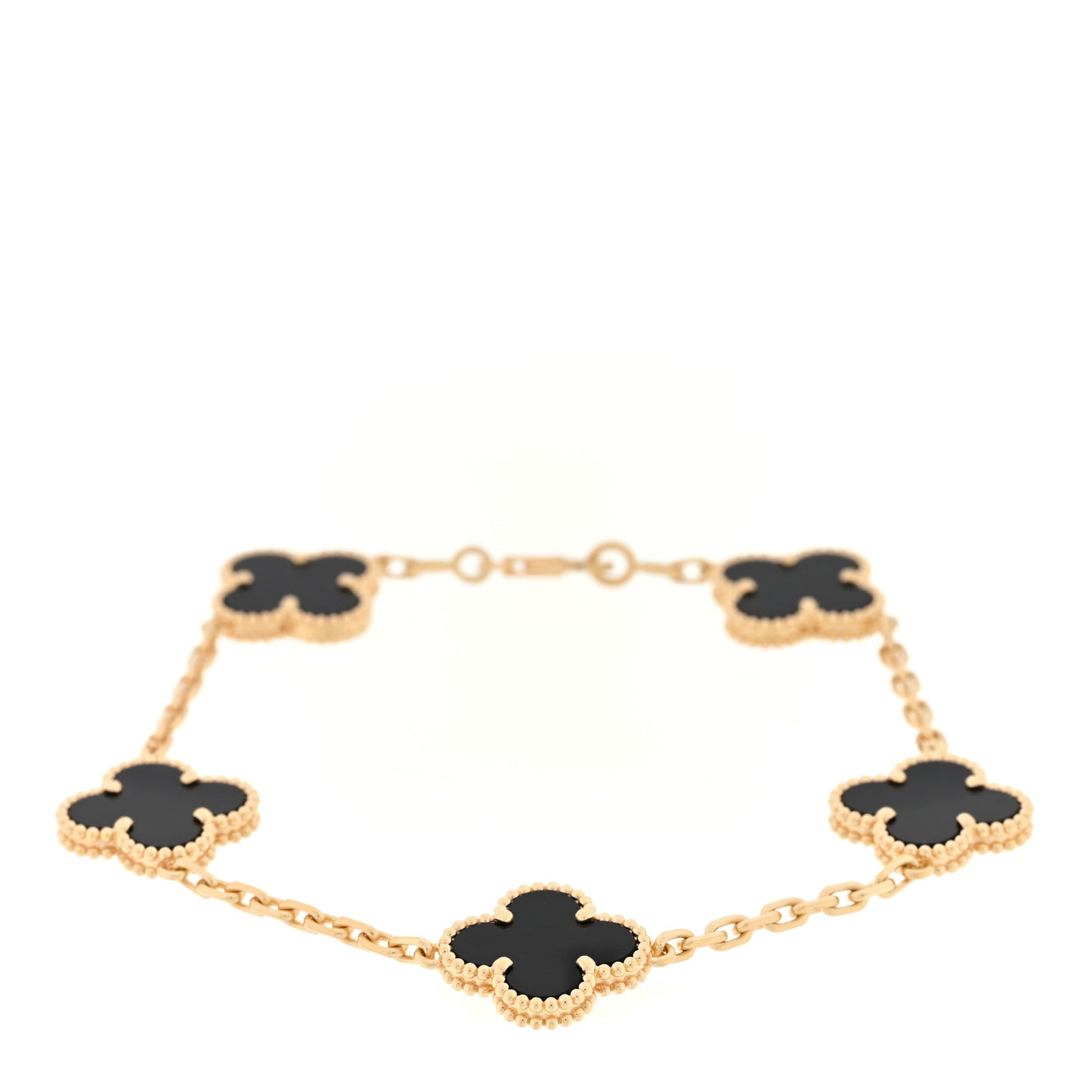 18K Yellow Gold Black Onyx 5 Motifs Vintage Alhambra Bracelet