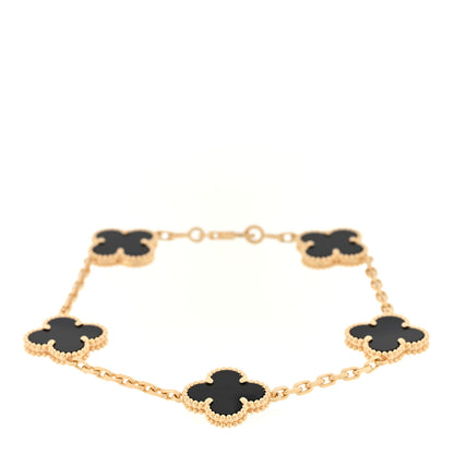 Van Cleef & Arpels 18K Yellow Gold Black Onyx 5 Motifs Vintage Alhambra Bracelet 1 of 4