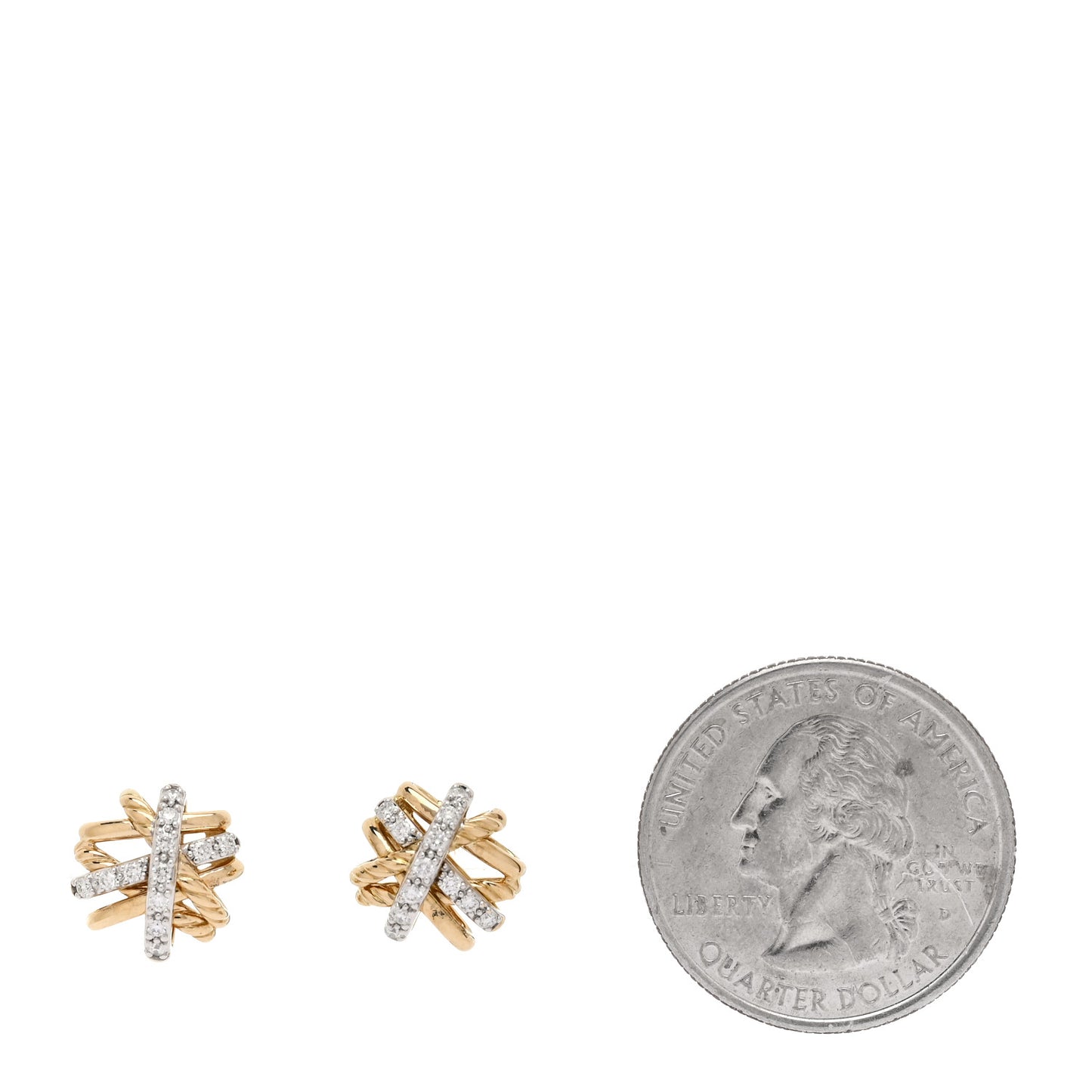 18K Yellow Gold Diamond 11mm Crossover Stud Earrings