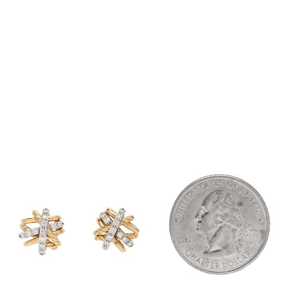David Yurman 18K Yellow Gold Diamond 11mm Crossover Stud Earrings 2 of 4
