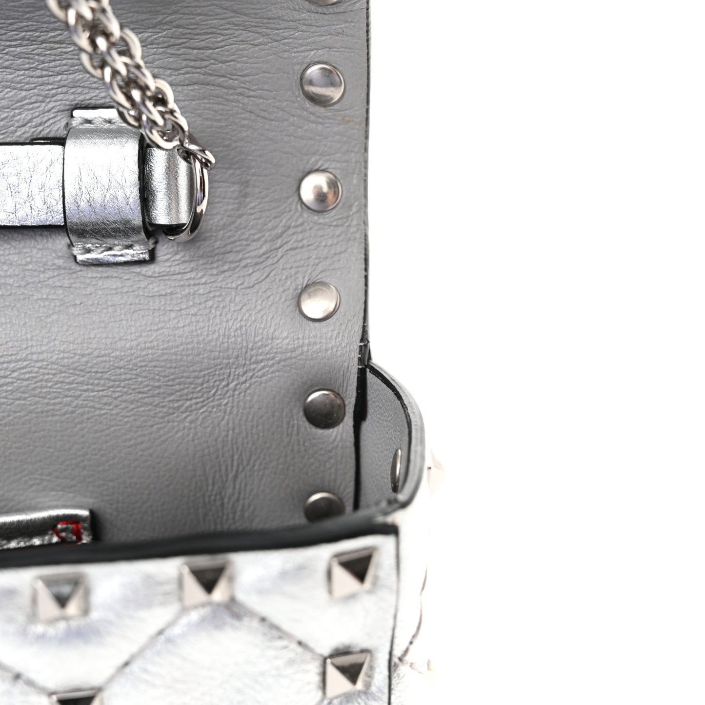 Metallic Nappa Rockstud Spike Shoulder Bag Silver
