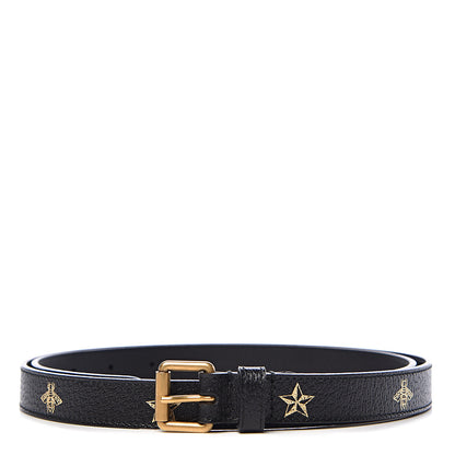 Gucci Textured Dollar Calfskin Bees And Stars Print Womens 20mm Belt 95 38 Black Gold 1 of 6