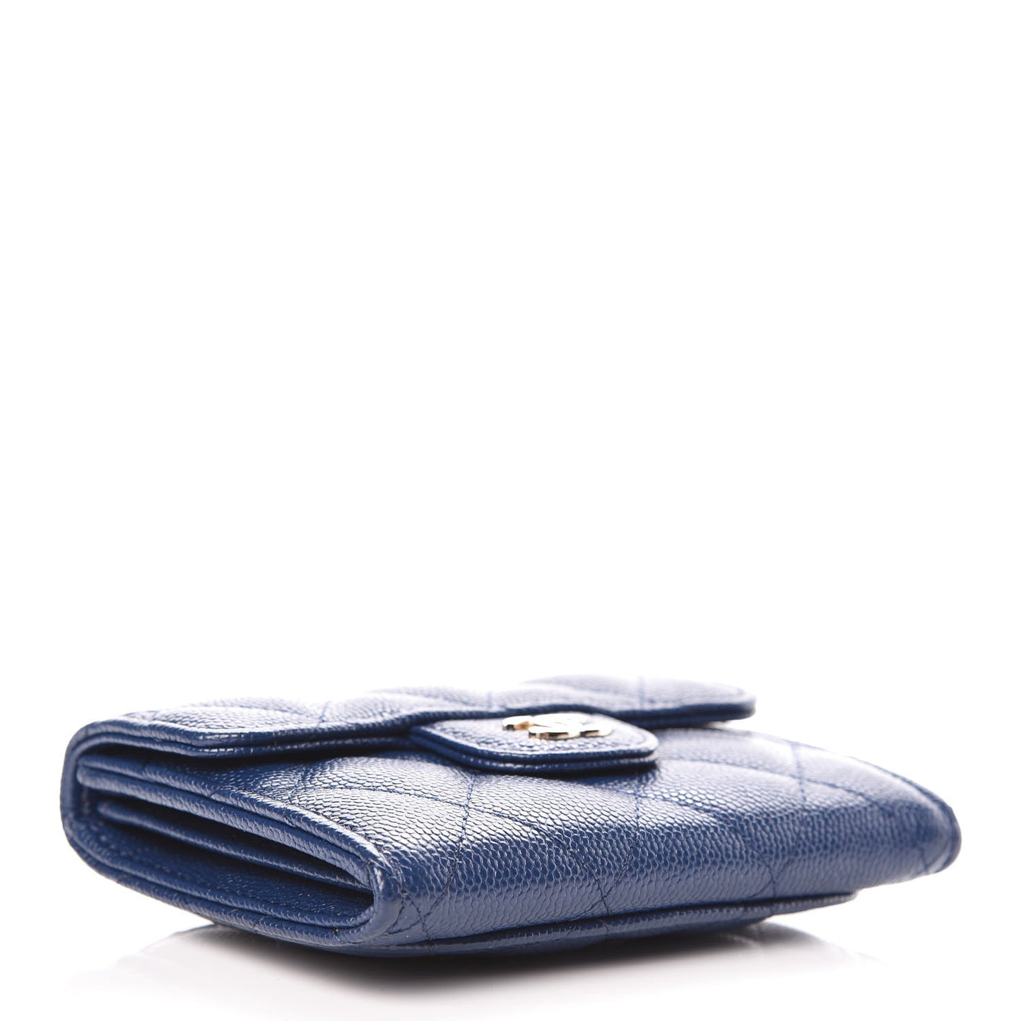 Caviar Quilted Flap Card Holder Navy