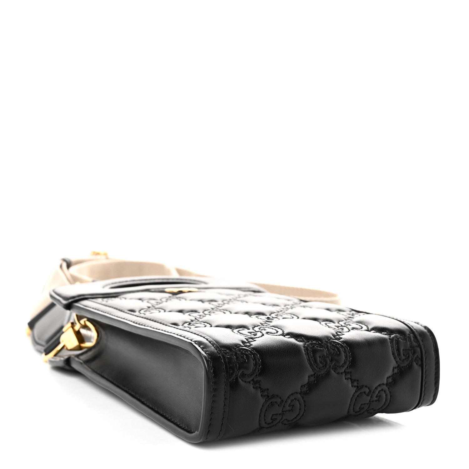 Gucci Calfskin GG Matelasse Mini Top Slip Handle Crossbody Bag Black Natural 4 of 9