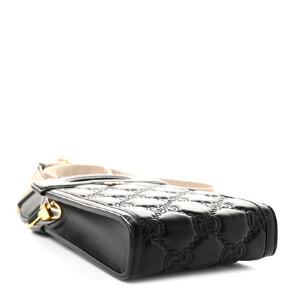 Gucci Calfskin GG Matelasse Mini Top Slip Handle Crossbody Bag Black Natural 4 of 9
