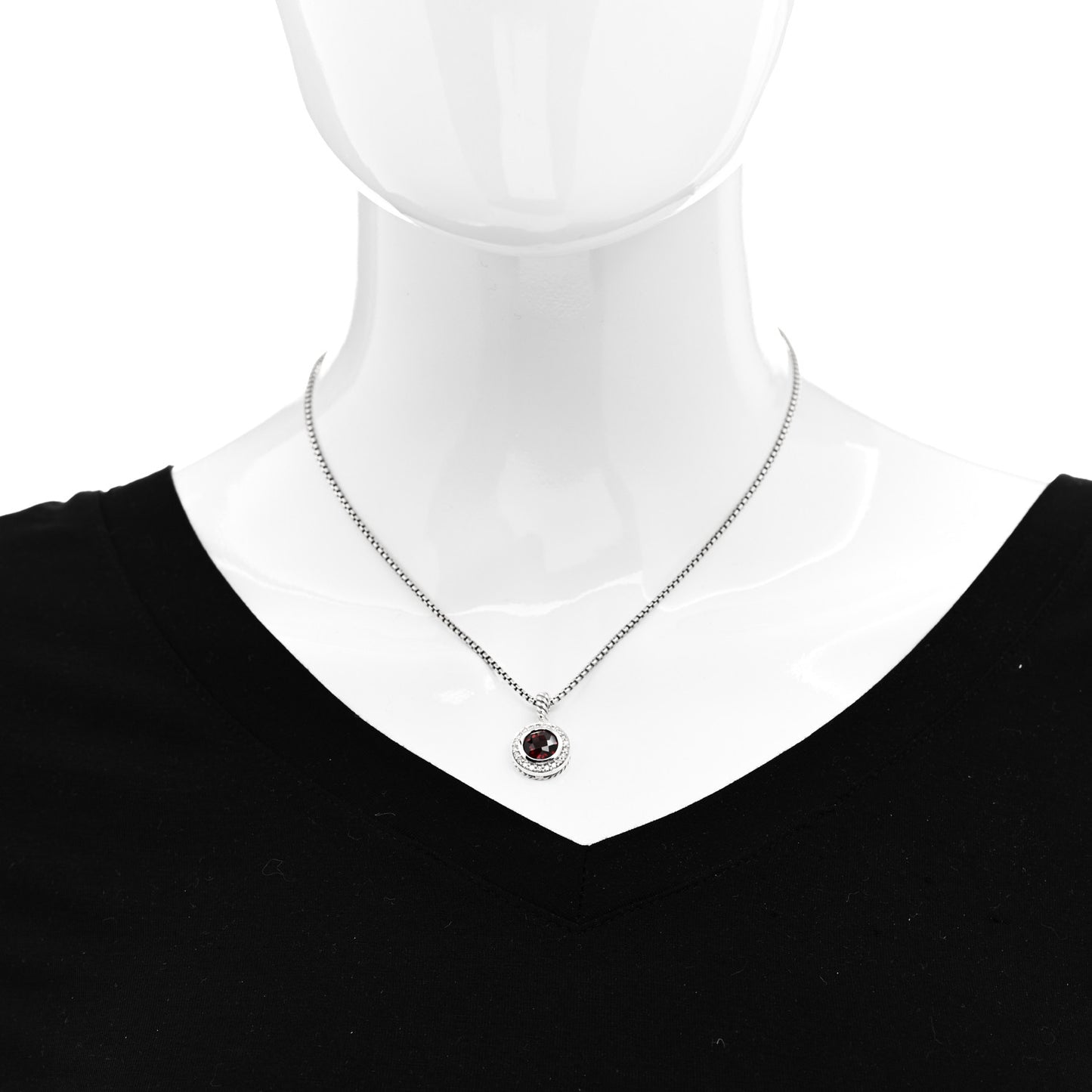 Sterling Silver Diamond Garnet 8mm Petite Cerise Pendant Necklace