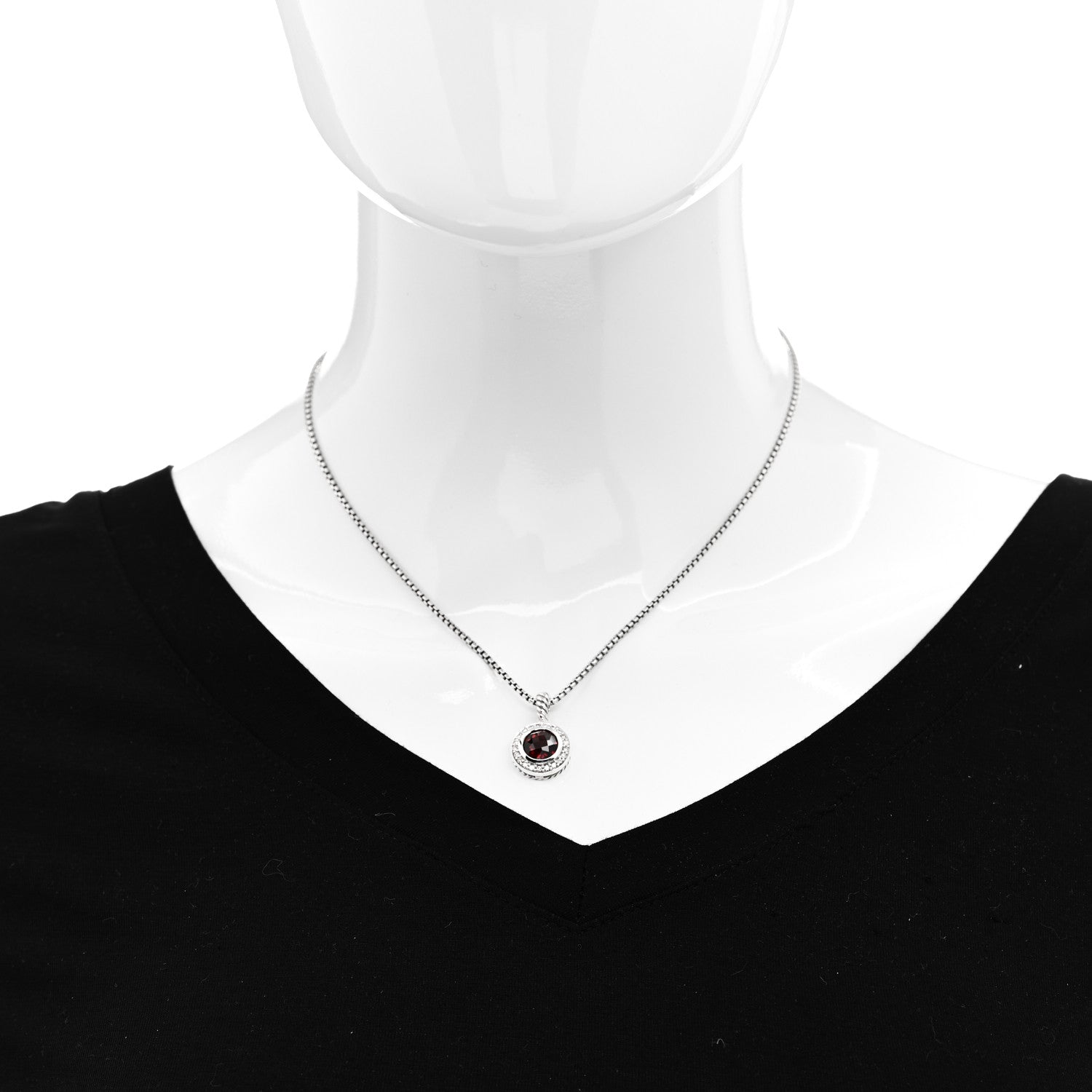 David Yurman Sterling Silver Diamond Garnet 8mm Petite Cerise Pendant Necklace 2 of 4