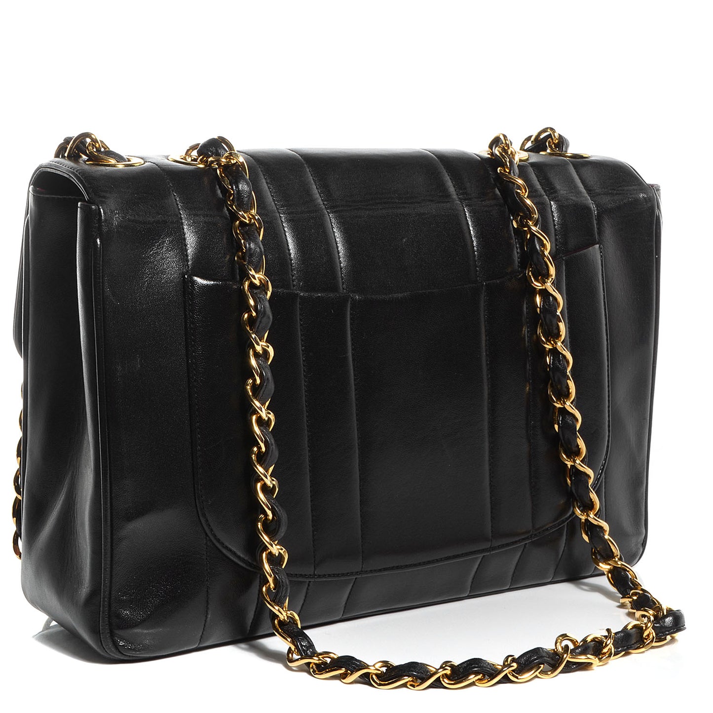 Lambskin Vertical Quilt Jumbo Flap Black