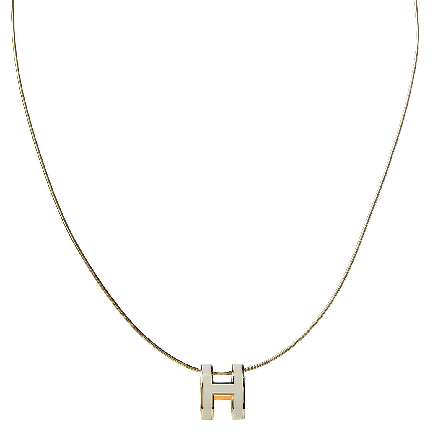 Hermes Lacquered Gold Pop H Pendant Necklace White 1 of 7