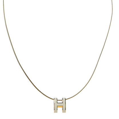 Hermes Lacquered Gold Pop H Pendant Necklace White 1 of 7