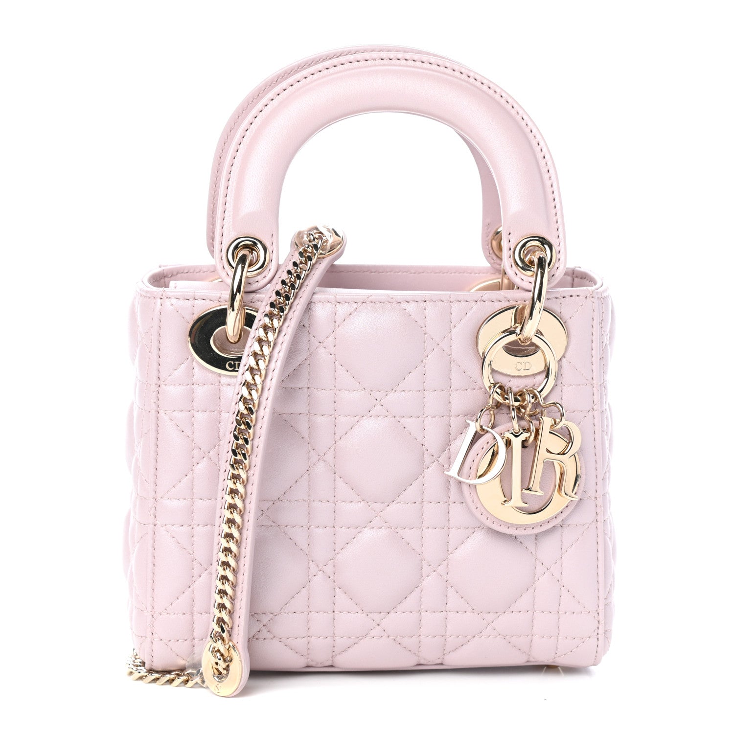 Christian Dior Metallic Lambskin Cannage Mini Lady Dior Lotus 2 of 17