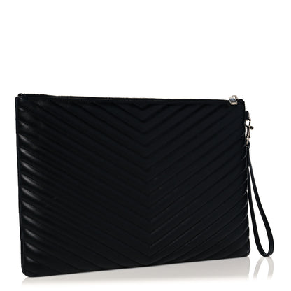 Saint Laurent Calfskin Matelasse Chevron Monogram Document Holder Black 3 of 9