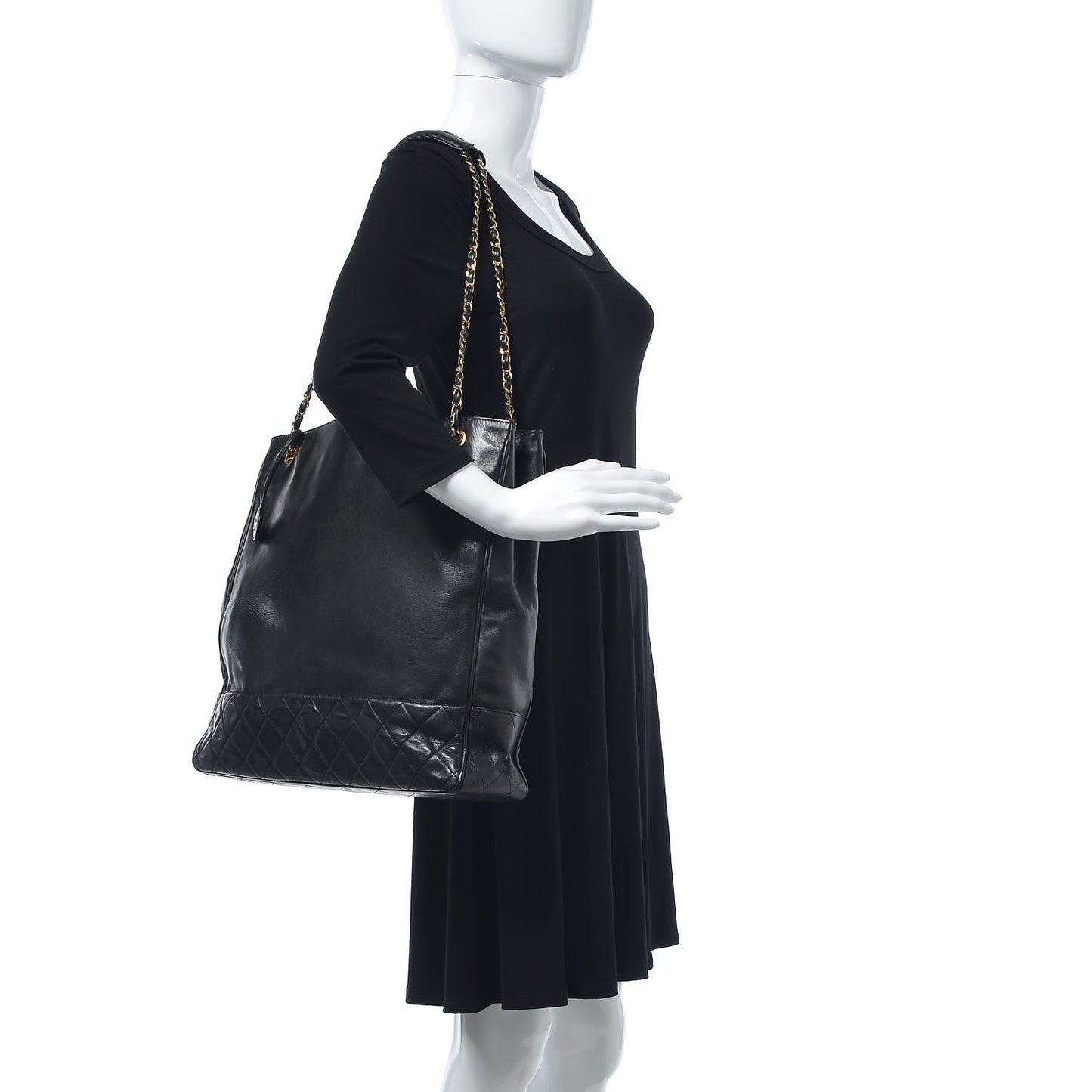 Lambskin Quilted Shopping Tote Black
