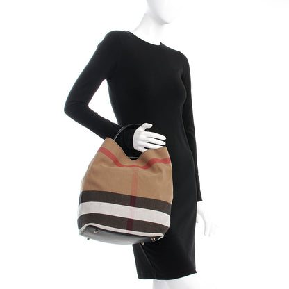 Burberry Canvas Mega Check Medium Susanna Hobo Black 3 of 10