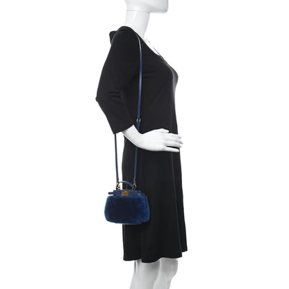 Fendi Shearling Shiny Nappa Micro Peekaboo Iconic Satchel Blue 2 of 11