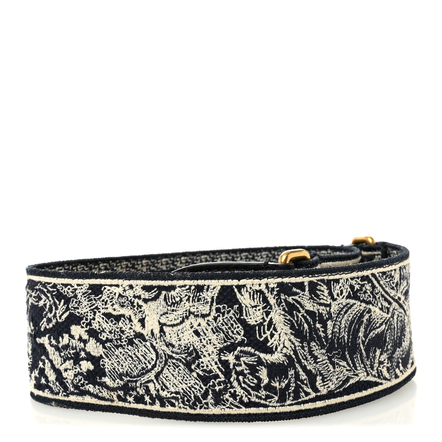 Canvas Embroidered Toile de Jouy Shoulder Strap Black White Blue