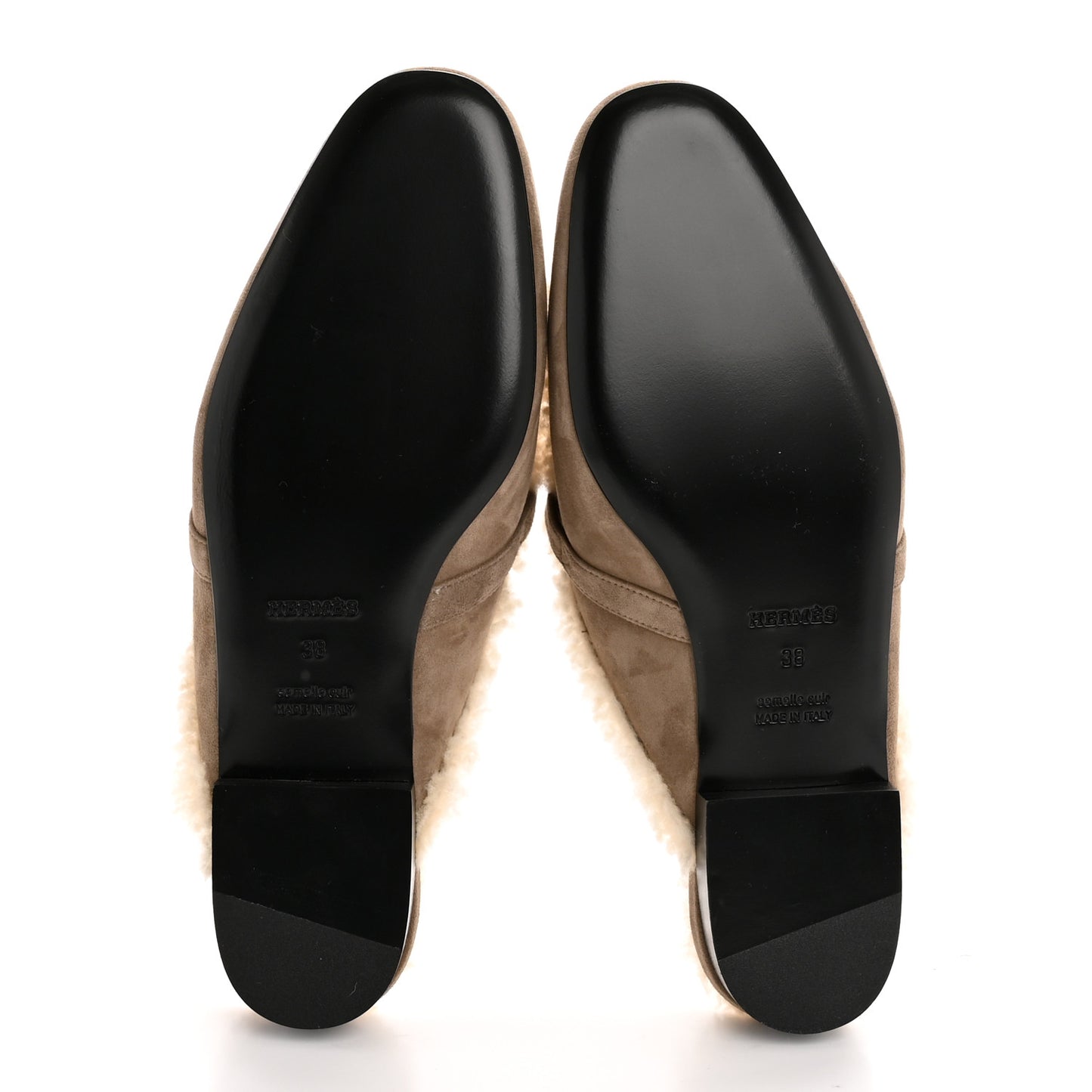 Suede Goatskin Shearling Womens Oz Mules 38 Etoupe Ecru