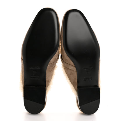 Hermes Suede Goatskin Shearling Womens Oz Mules 38 Etoupe Ecru 6 of 10
