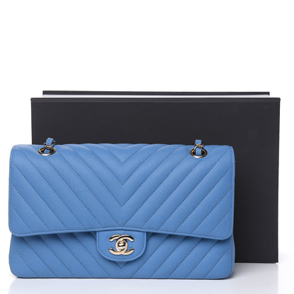 Chanel Caviar Flat Chevron Quilted Medium Double Flap Blue 10 of 10