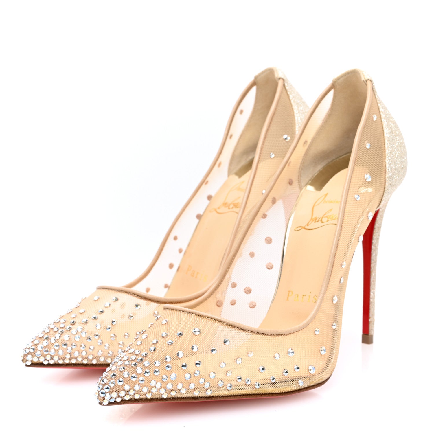 Christian Louboutin Rete Glitter Mini Specchio Strass Follies 100 Pumps 36 Crystal Moonlight 2 of 8