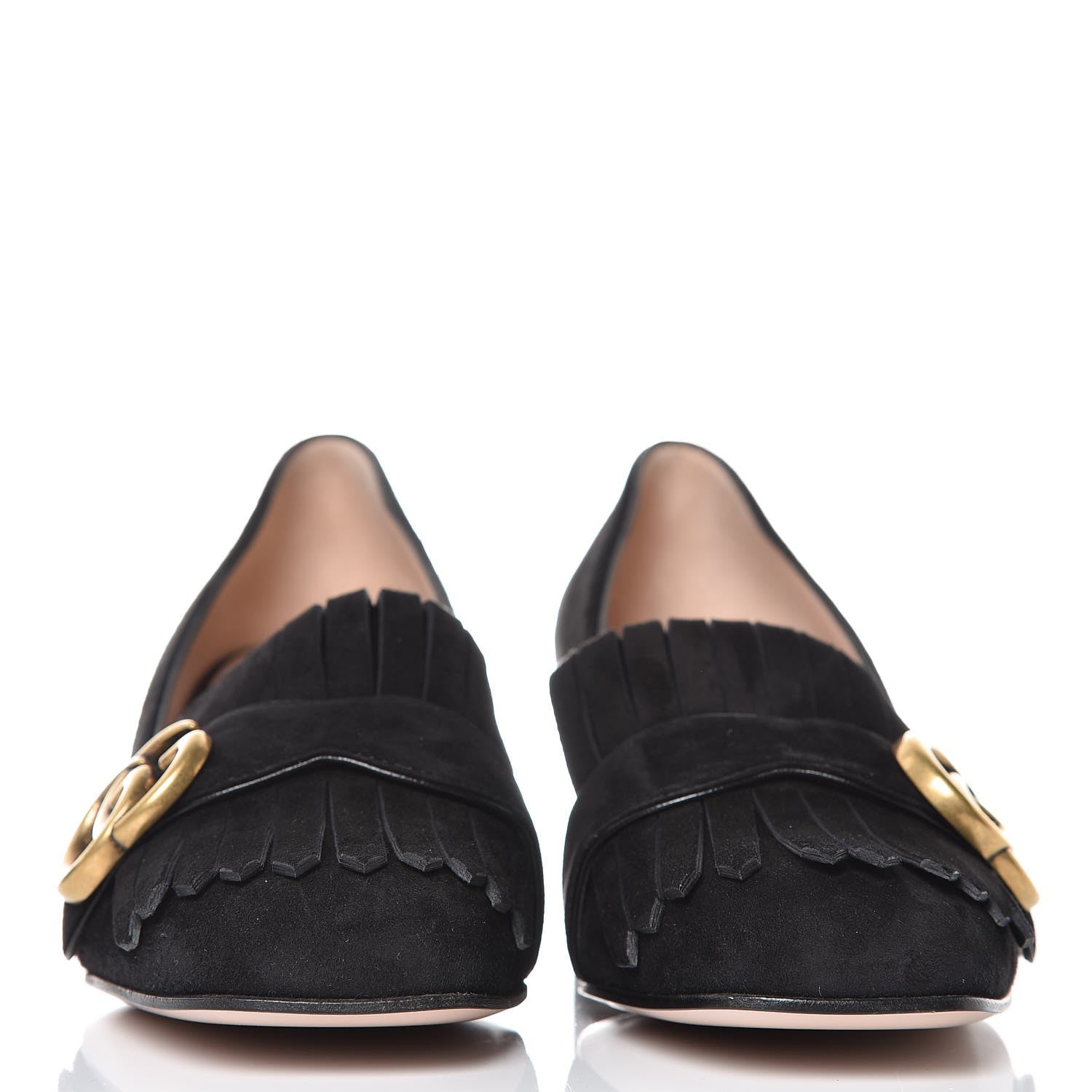 Gucci Kid Scamosciato GG Marmont Fringe 50mm Loafer Pumps 36 Black 2 of 9