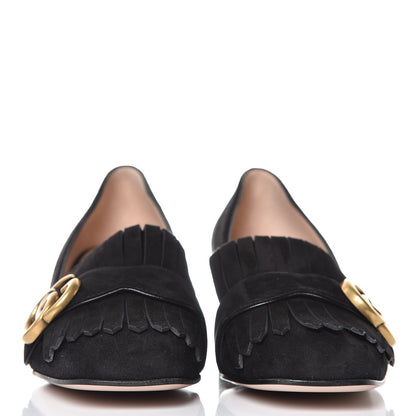 Gucci Kid Scamosciato GG Marmont Fringe 50mm Loafer Pumps 36 Black 2 of 9