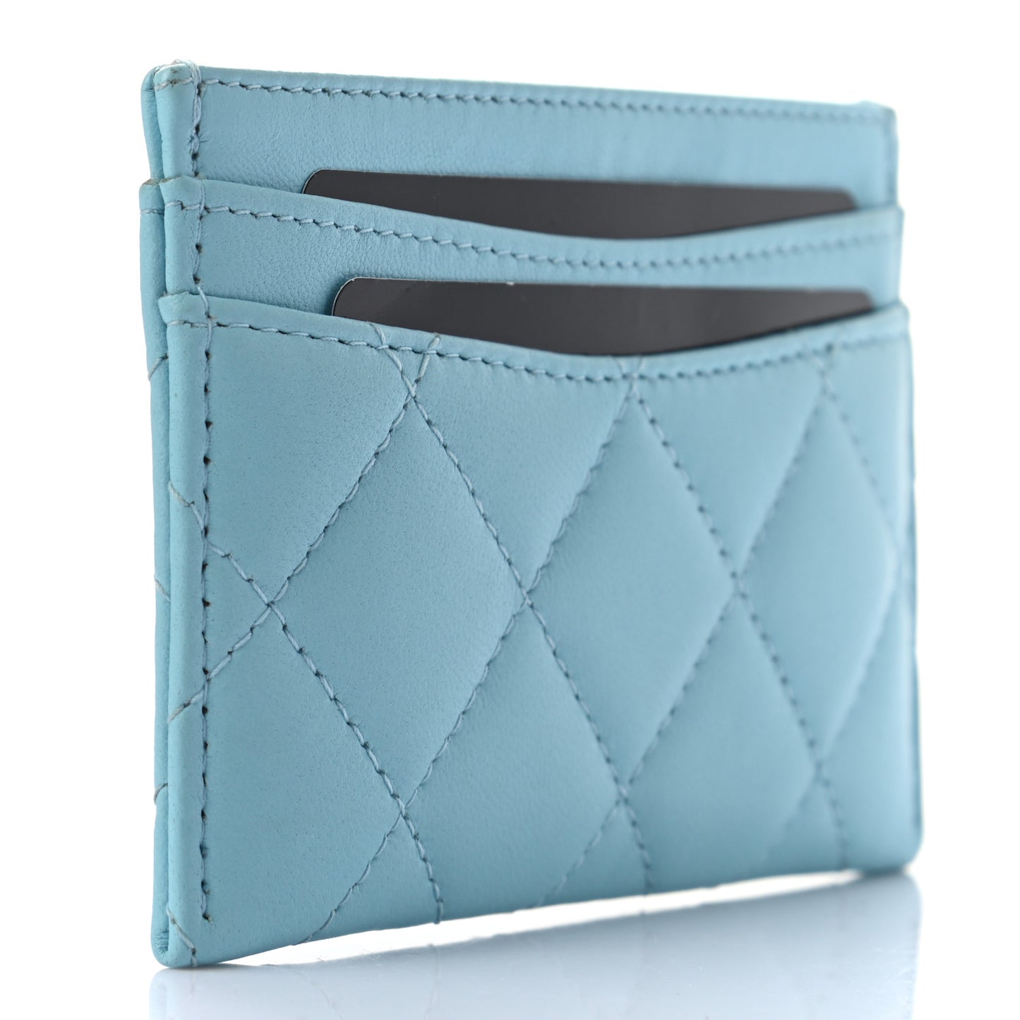 Lambskin Quilted Card Holder Light Blue