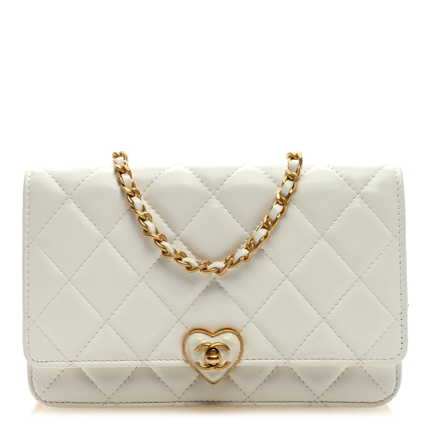 Lambskin Plexiglass Quilted Coco Love Wallet On Chain WOC White