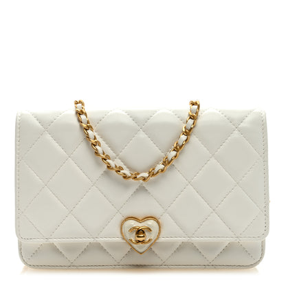 Chanel Lambskin Plexiglass Quilted Coco Love Wallet On Chain WOC White 1 of 9