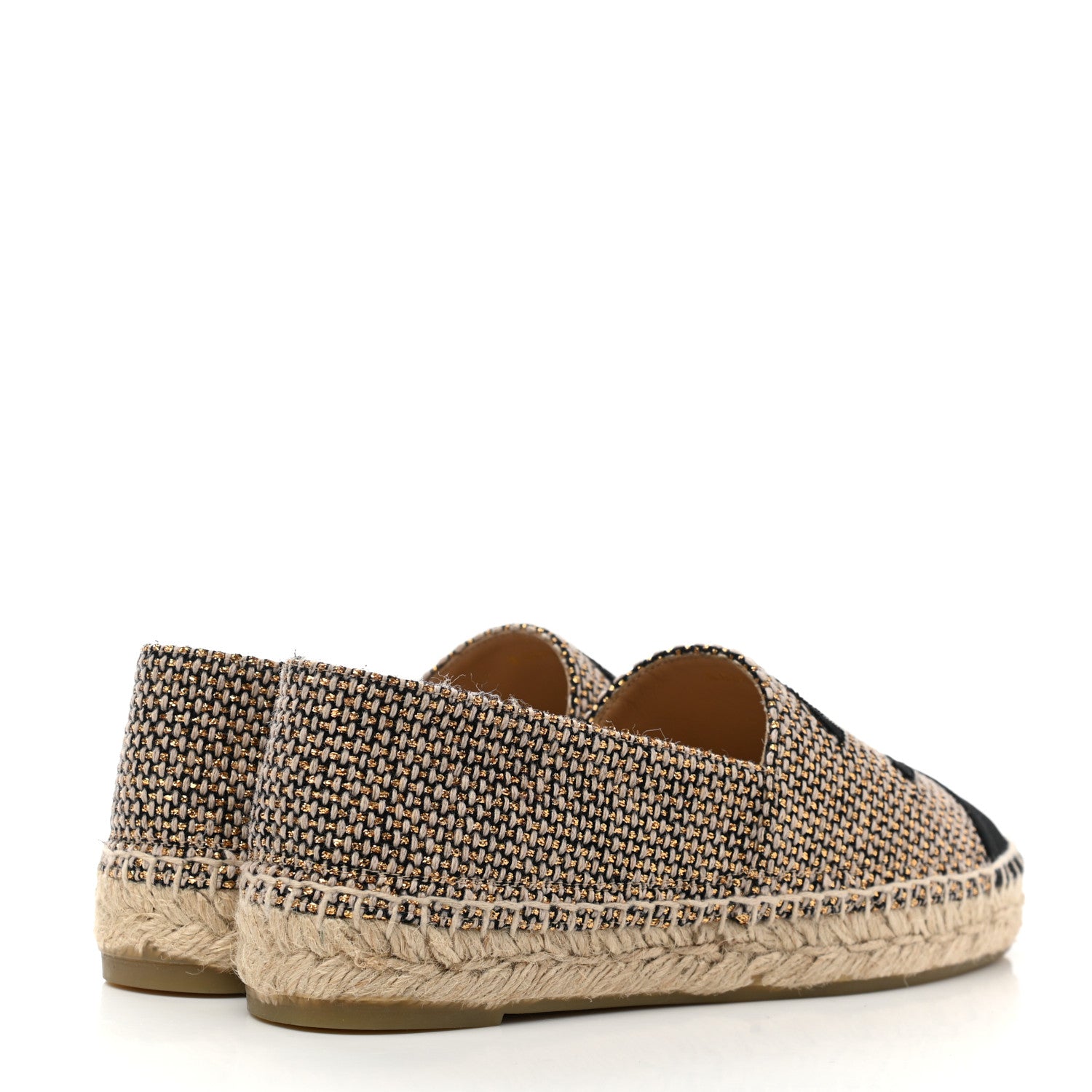 Chanel Tweed Grosgrain CC Espadrilles 36 Gold Beige Black 4 of 8