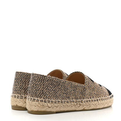 Chanel Tweed Grosgrain CC Espadrilles 36 Gold Beige Black 4 of 8