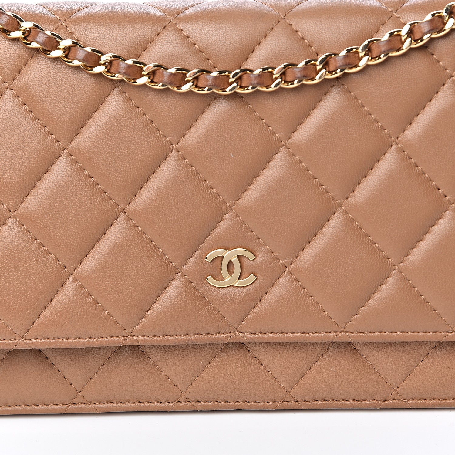Chanel Lambskin Quilted Wallet on Chain WOC Dark Beige 22 of 23