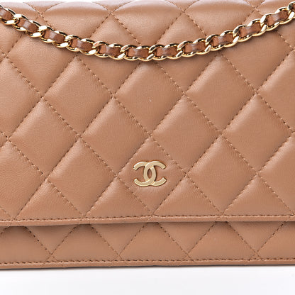 Chanel Lambskin Quilted Wallet on Chain WOC Dark Beige 22 of 23