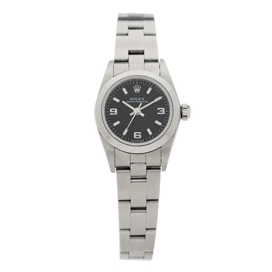 Rolex Stainless Steel 24mm Oyster Perpetual Watch Black 76080 1 of 4
