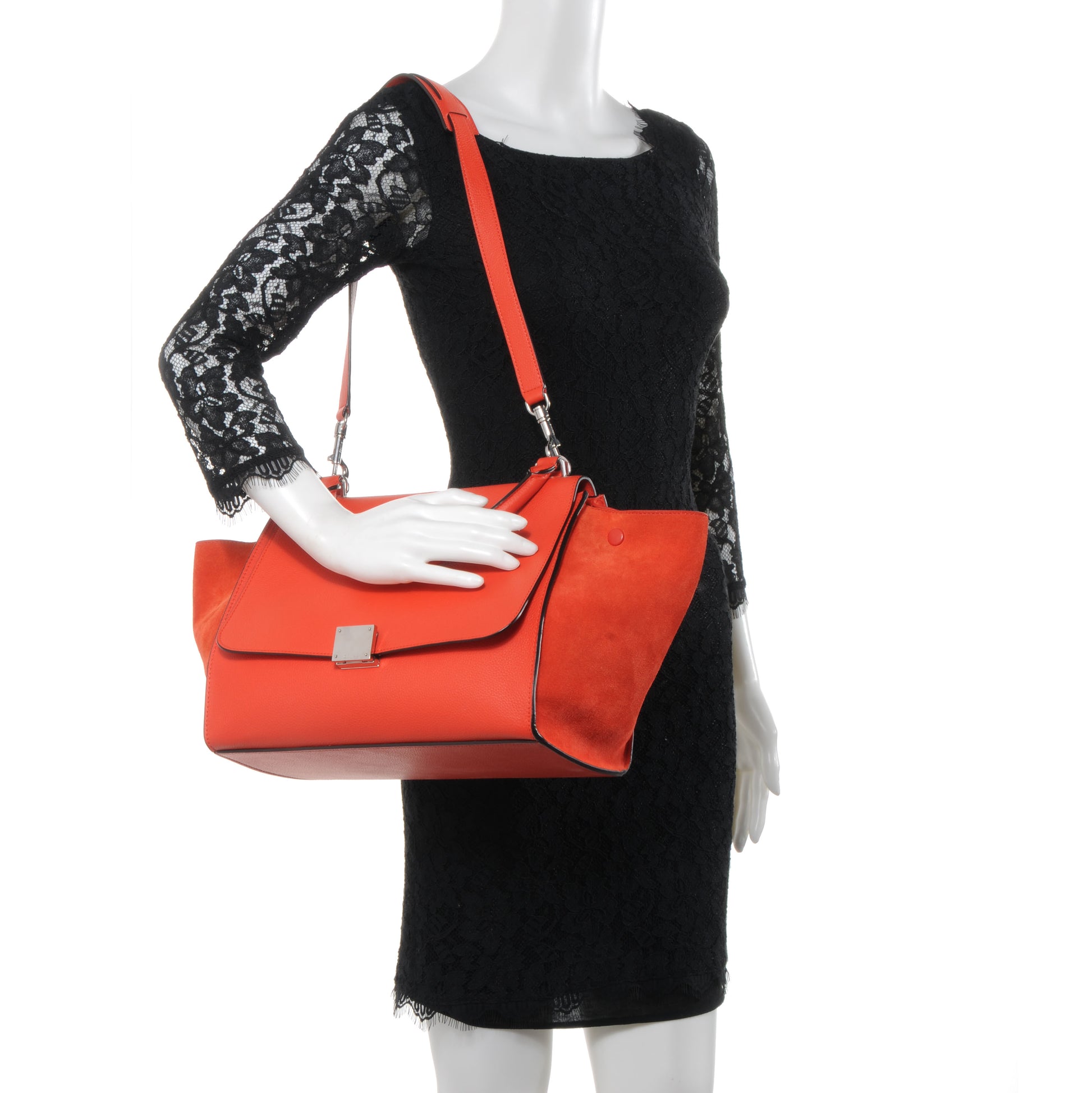 Celine Drummed Leather Suede Trapeze Small Luggage Vermillion 2 of 8