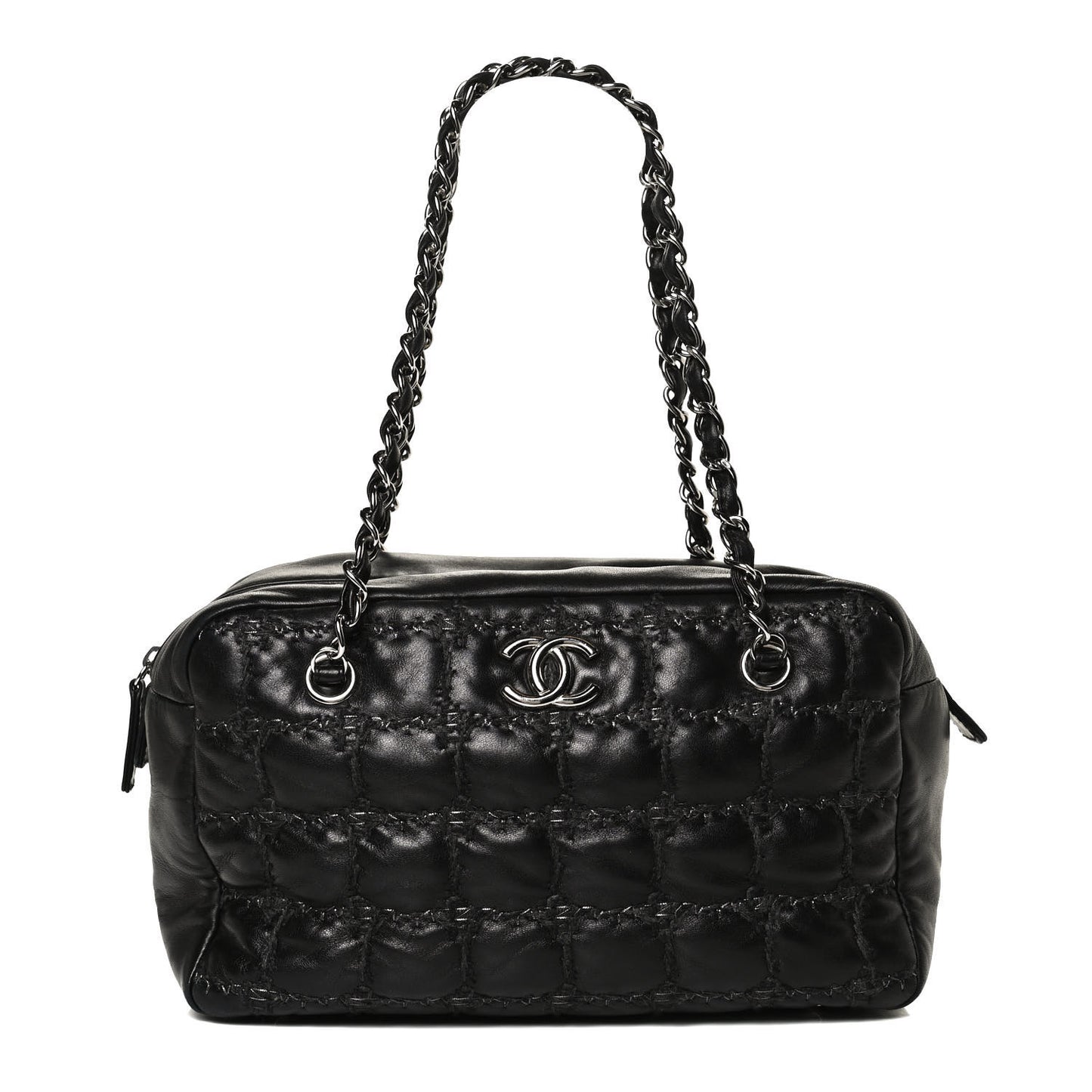 Calfskin Bubble Quilt Bowler Black