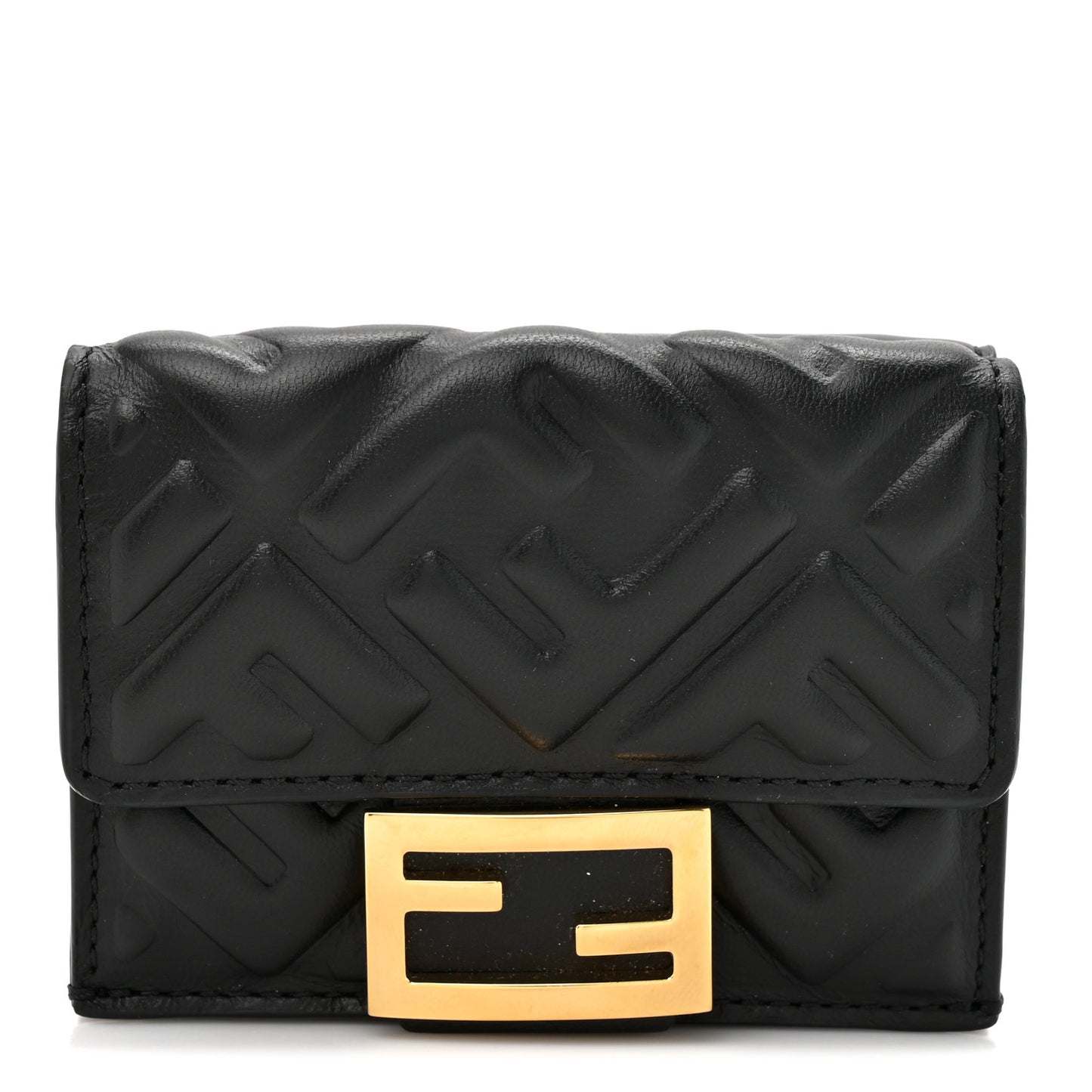 Nappa Matisse FF Diagonal Embossed Micro Tri-Fold Wallet Black