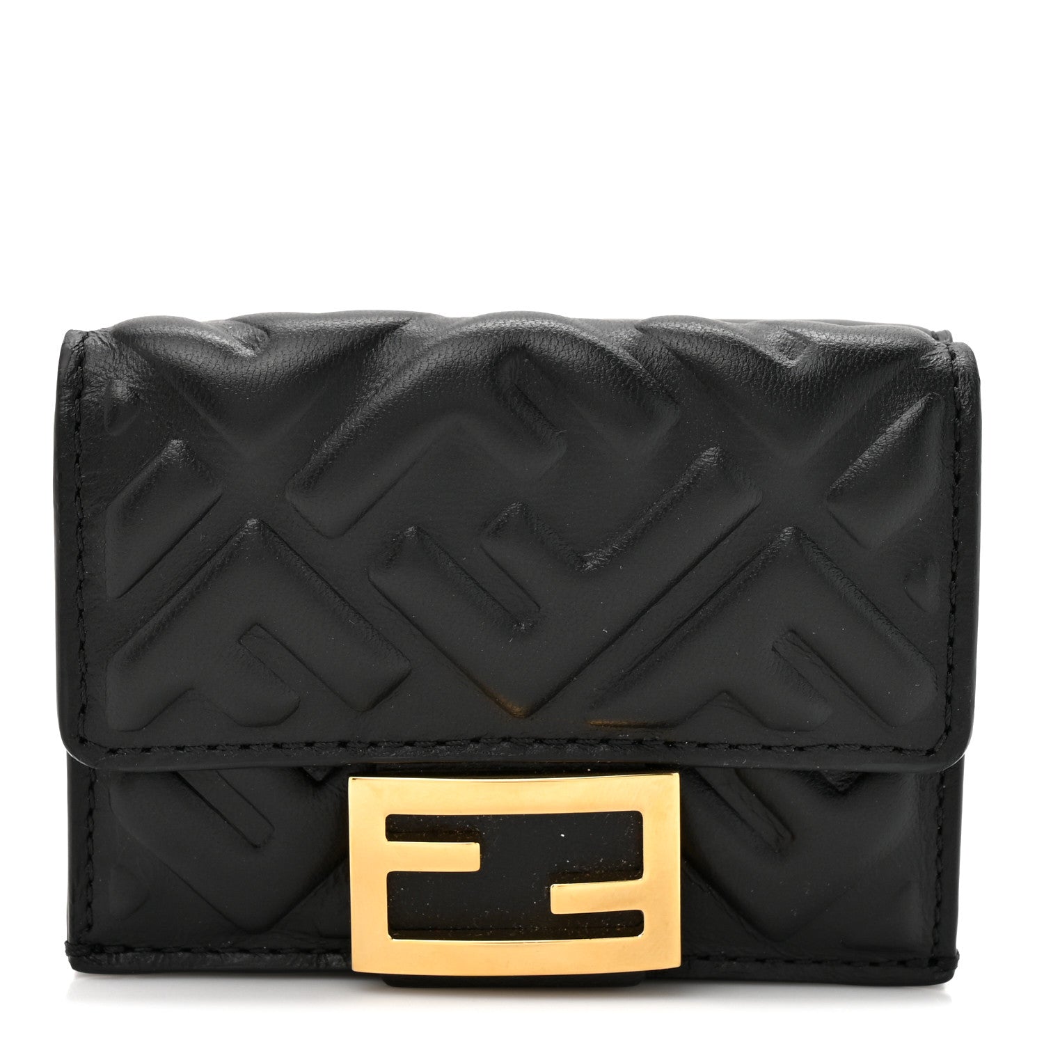 Fendi Nappa Matisse FF Diagonal Embossed Micro Tri-Fold Wallet Black 1 of 9