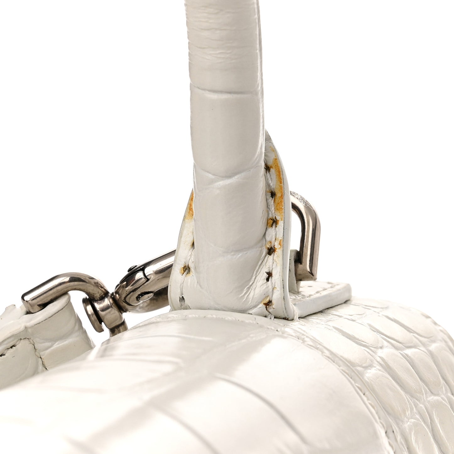 Shiny Calfskin Crocodile Embossed Hourglass Top Handle Bag XS White