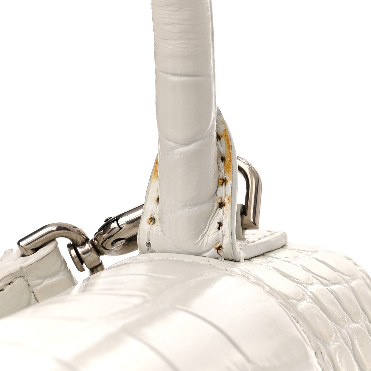 Balenciaga Shiny Calfskin Crocodile Embossed Hourglass Top Handle Bag XS White 11 of 11