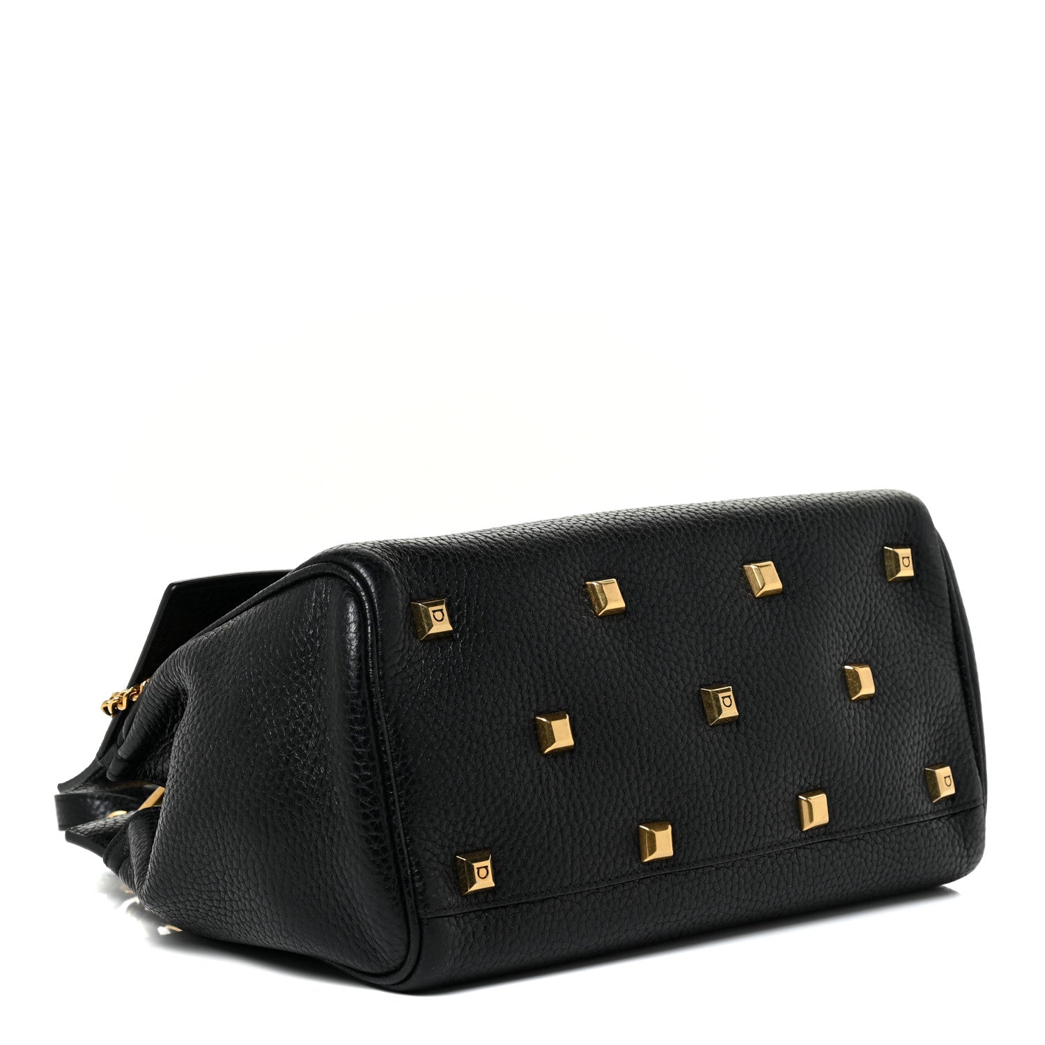 Salvatore Ferragamo Hammered Calfskin Small Studio Rock Bag Black 4 of 15