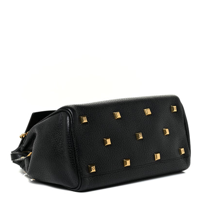 Salvatore Ferragamo Hammered Calfskin Small Studio Rock Bag Black 4 of 15
