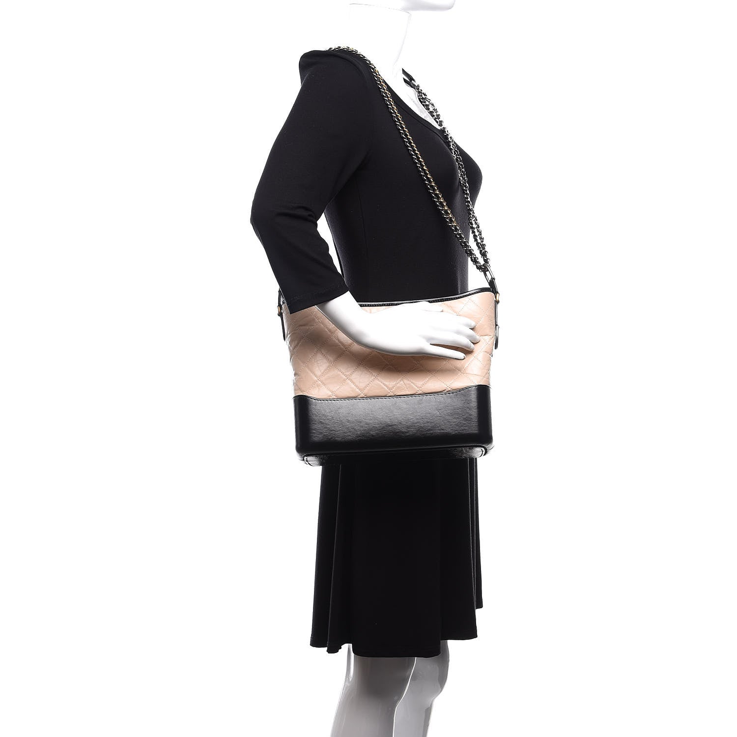 Chanel Aged Calfskin Quilted Medium Gabrielle Hobo Beige Black 2 of 12