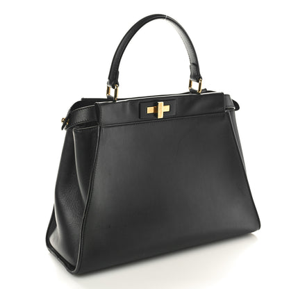 Fendi Vitello Seta Shiny Nappa Medium Peekaboo Iconic Satchel Black 3 of 12