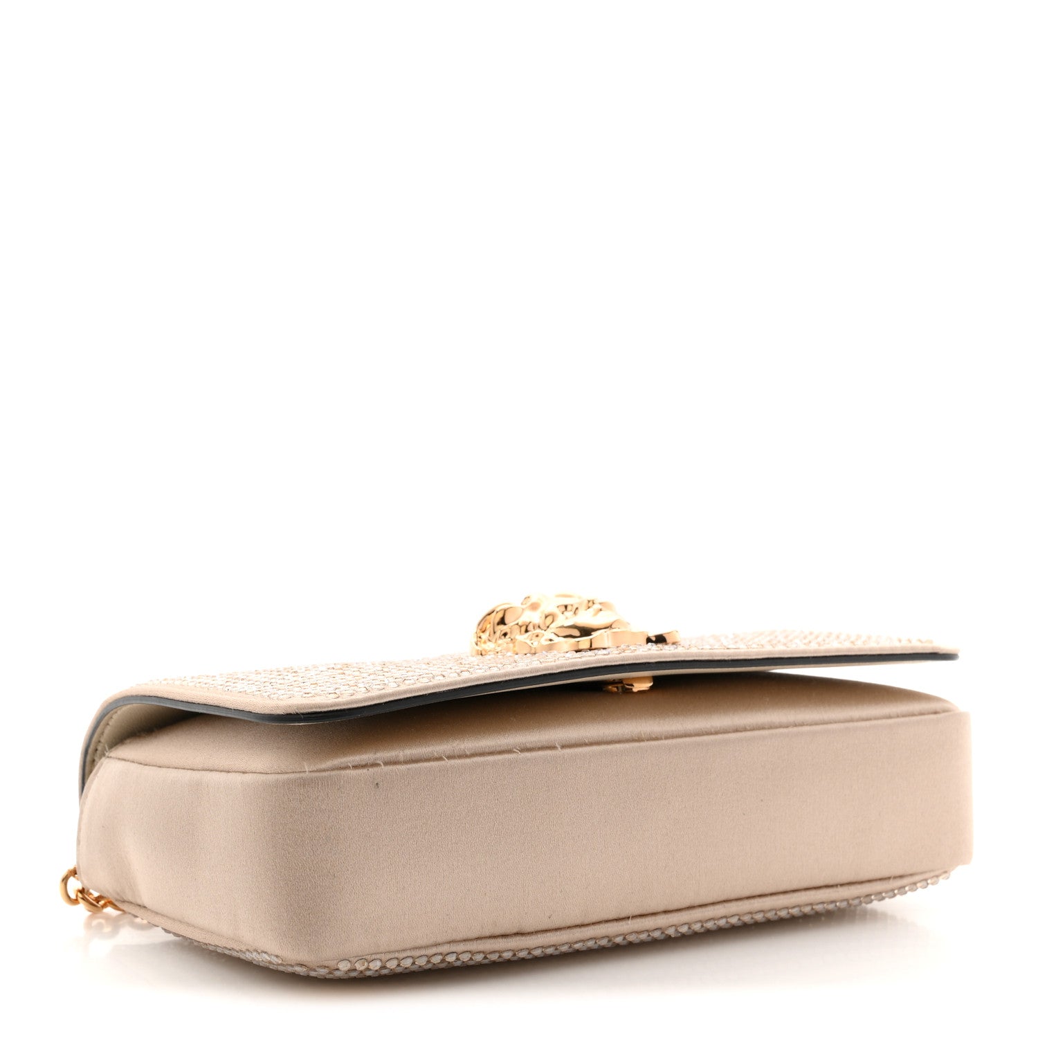 Versace Satin Crystal Medusa Chain Clutch Beige 4 of 10