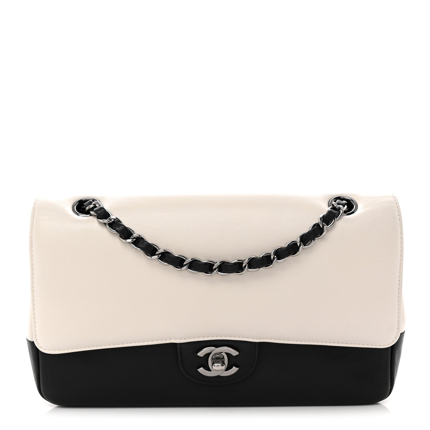 Calfskin Duo Medium Double Flap  White Black