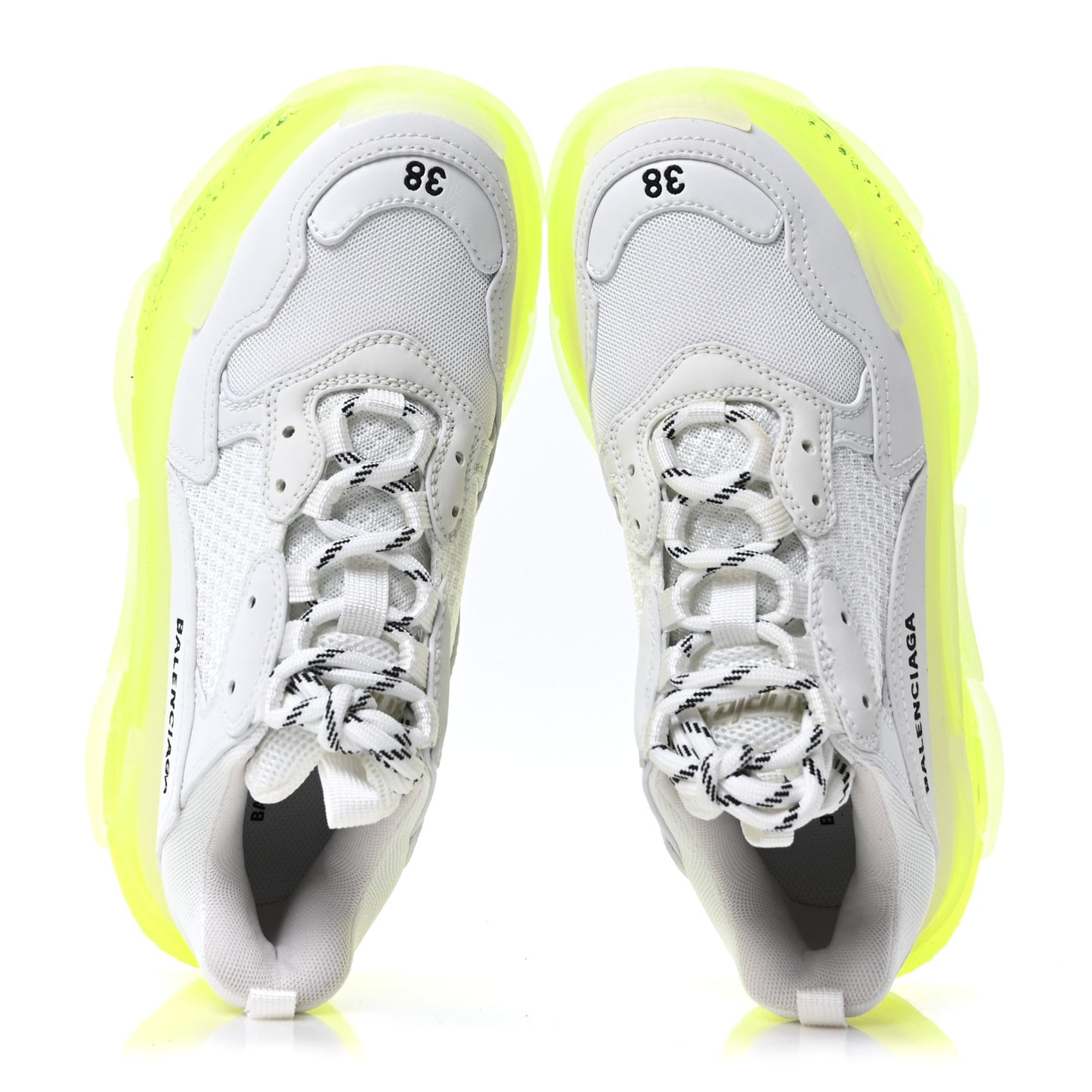 Fabric Mesh Clear Sole Fluo Womens Triple S Sneakers 38 White Fluo Yellow