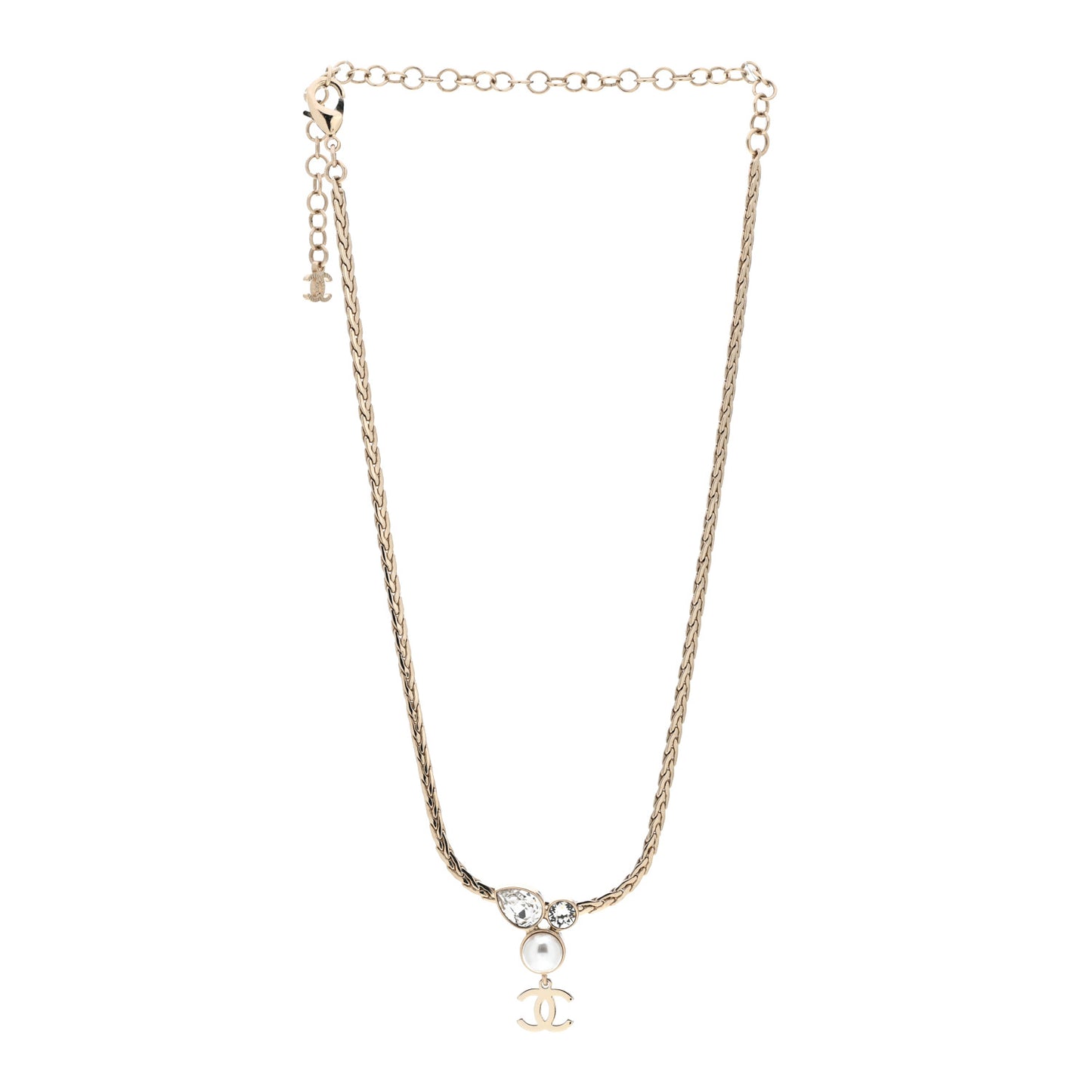 Pearl Crystal CC Teardrop Braided Necklace Gold